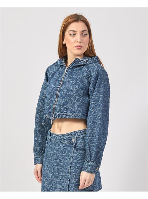 Giacca donna in denim AX con lettering all-over ARMANI EXCHANGE | XW001185-AF12844FB055